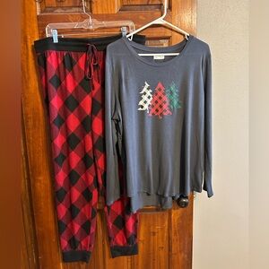 Maurices Black Top and Red Plaid Pants Set